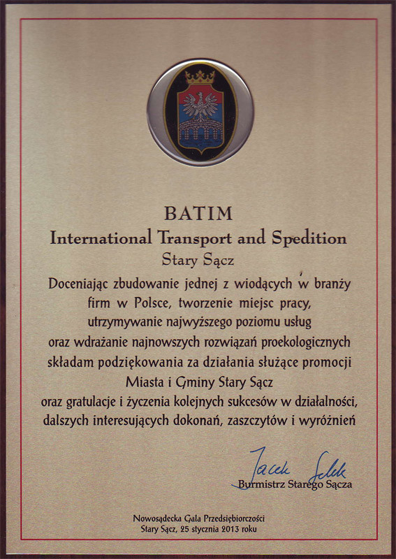 Gratulacje od Burmistrza Starego Sącza 2013